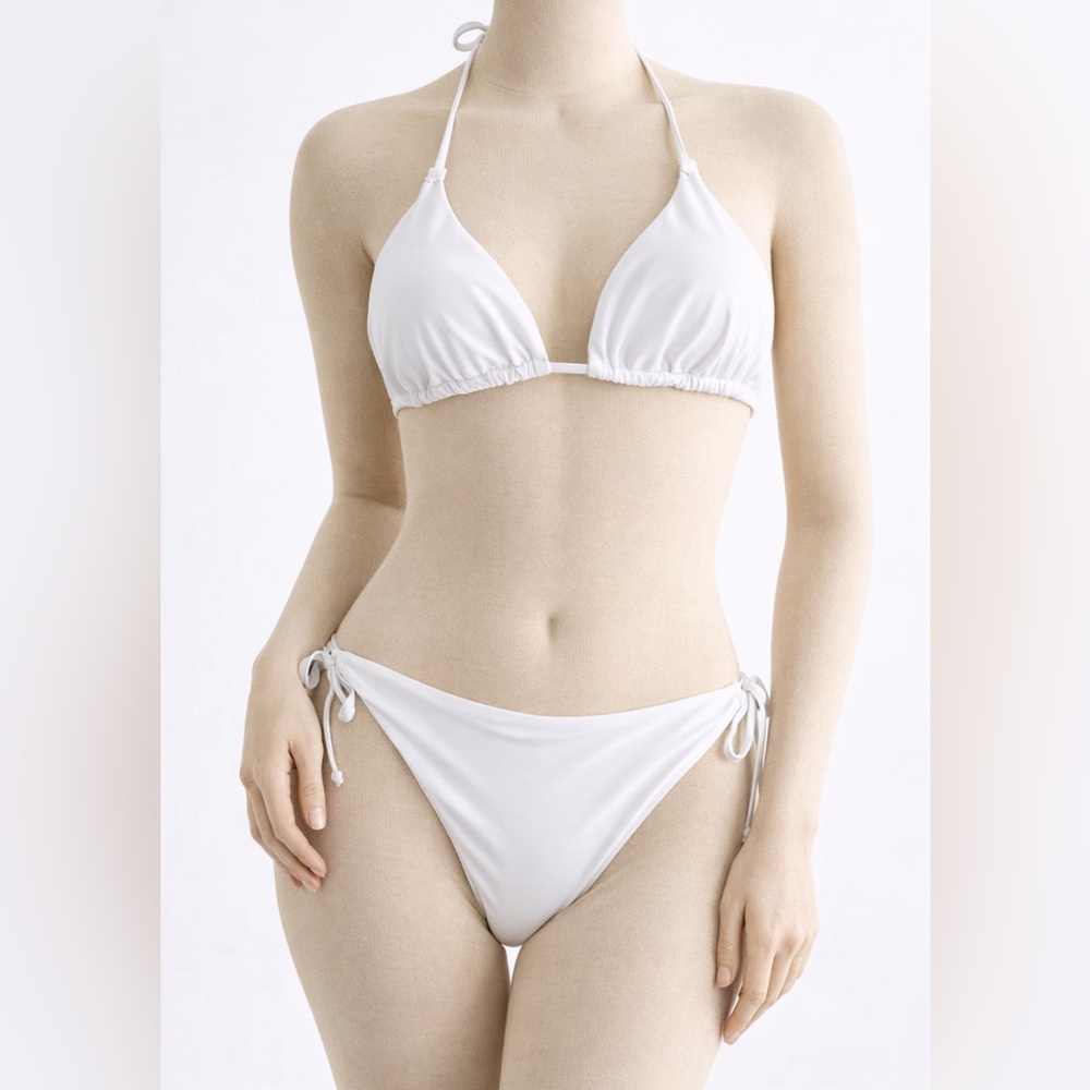 ✨ White Triangle Bikini‎ Set Tie Side Minimal Swimwear Size L ✨